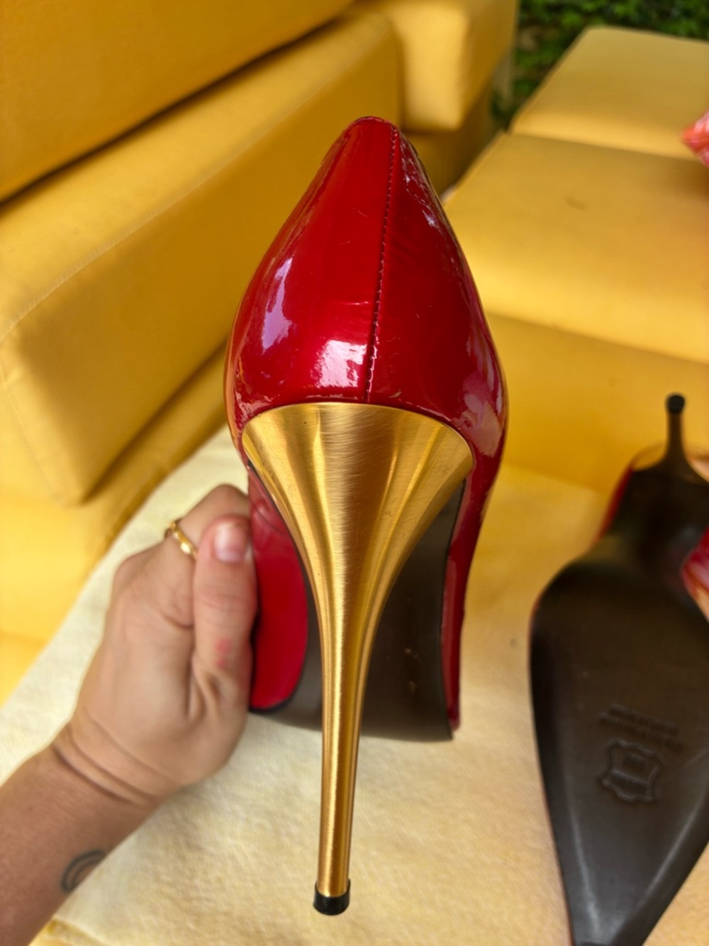 Stuart Weitzman Red Patent Pointed Toe Stiletto Pumps - Picture 9 of 9